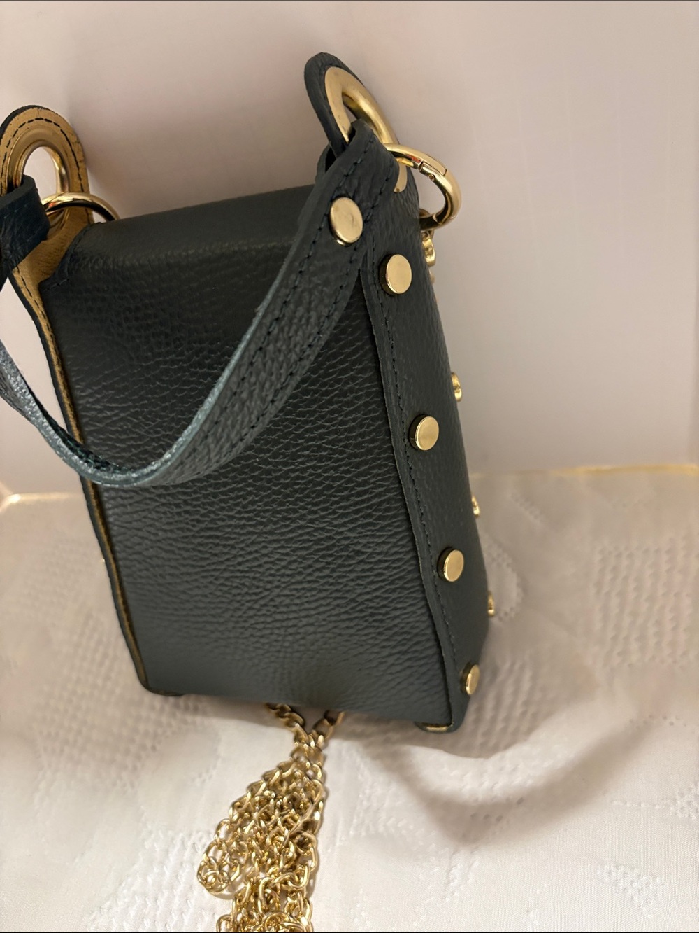 Vera Pelle Olive Green Leather Crossbody Bag with Beige Interior, made in Italy - Picture 10 of 16